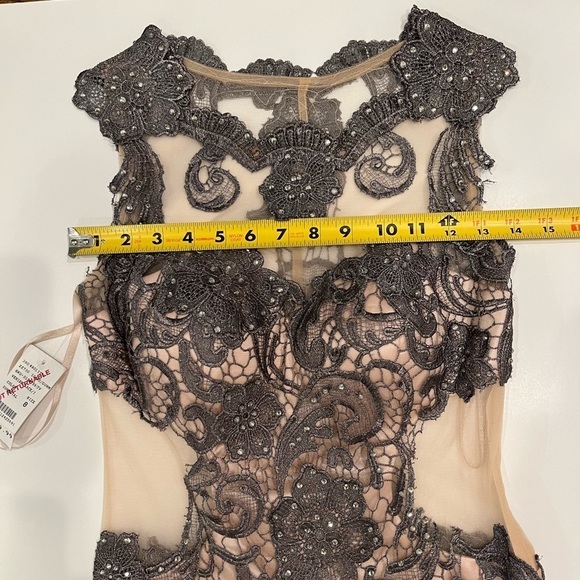 🩶Dave & Johnny Embroidered Illusion Cocktail Dress | Gunmetal Silver | Size 7/8 - Picture 12 of 16